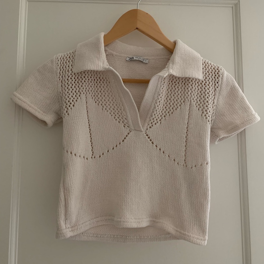 European Zara knitted cream collared top🤍